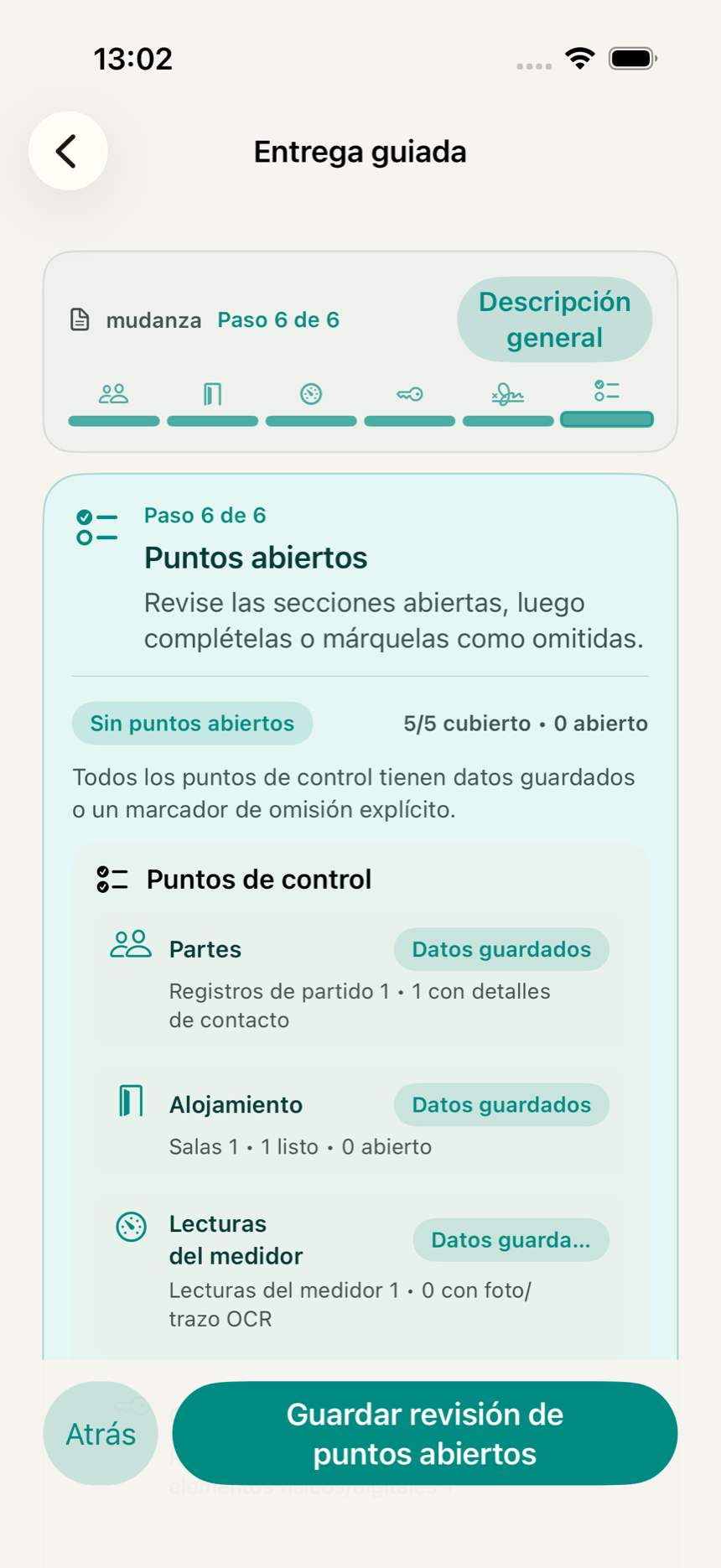 Revisión final en la app KeyClear con advertencias, bloqueos e información faltante antes de exportar