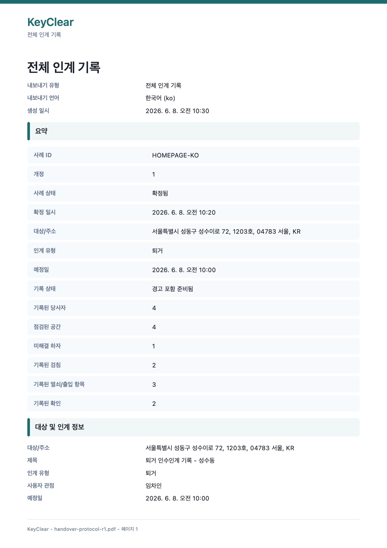 KeyClear 샘플 PDF – 페이지 1 / 8